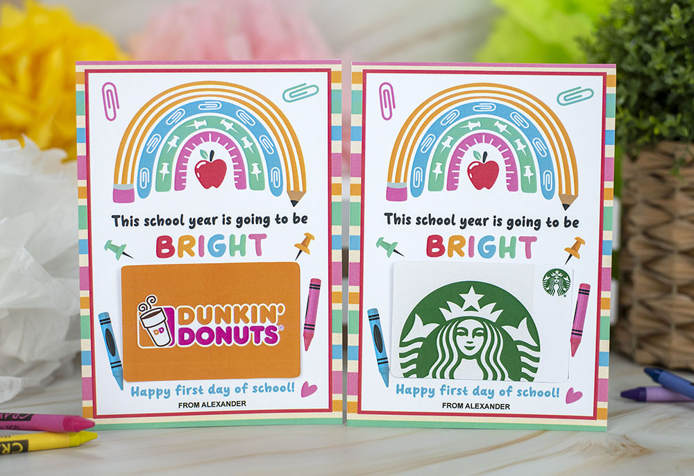 printable gift card holder, rainbow design for first day of school printable gift card holder, rainbow design for first day of school
